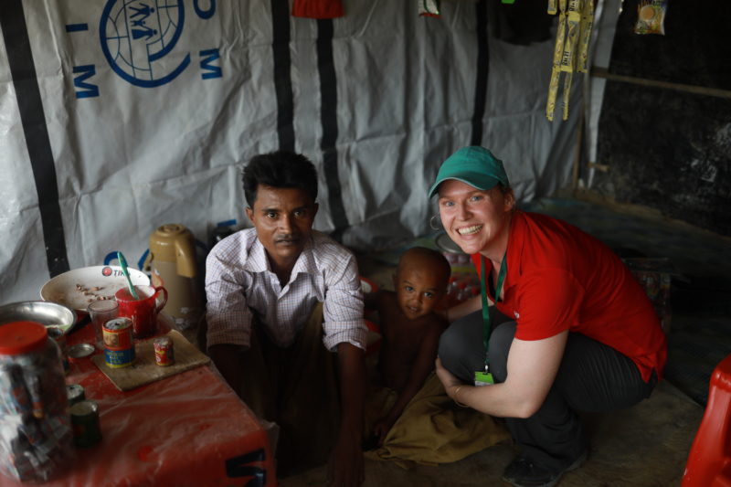 Abdur and Sarah in Abdur's home in a refugee camp in Bangladesh.