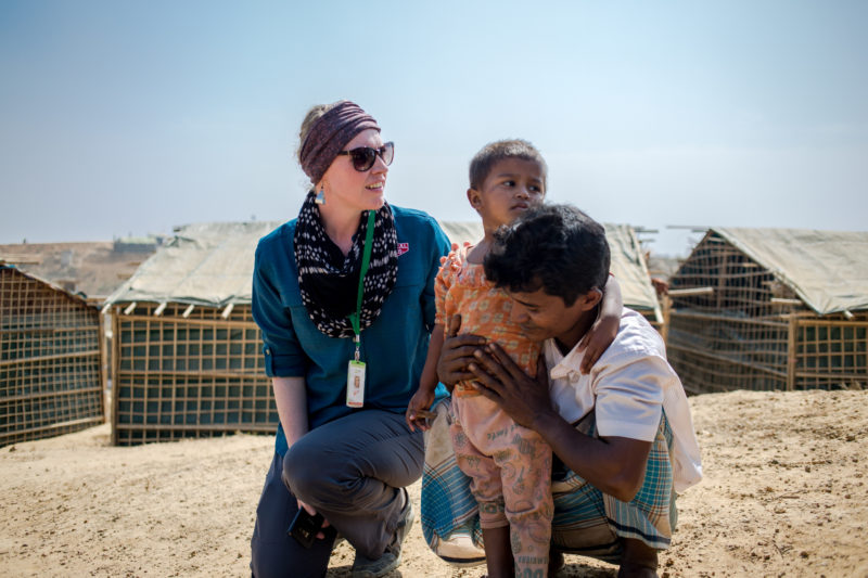 Sarah with Abur and his daughter, both Muslim Bangladesh refugees