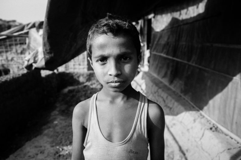 Harun, a Rohingya Refugee, near his new home in the Kutupalong Refugee Camp in 2018